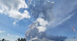 Indonesia's Mount Lewotobi Laki-Laki volcano erupted on Monday for the second time in as many months (pictured)
