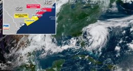Tropical Storm Chantal strengthens as it nears landfall in South Carolina