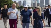 Prime Minister Anthony Albanese is visiting China with fiancé Jodie Haydon (the pair pictured in Shanghai with former Socceroo and Shanghai Port FC Manager Kevin Muscat on left)