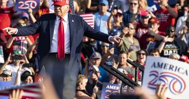 President Donald Trump takes the stage at the Iowa State Fairgrounds Thursday night in Des Moines to kick off a year's worth of 'America 250' events - including, Trump said, a UFC fight on the White House's grounds