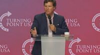 Tucker Carlson (pictured) addressed the Turning Point USA Student Action Summit audience on Friday night
