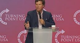 Tucker Carlson (pictured) addressed the Turning Point USA Student Action Summit audience on Friday night