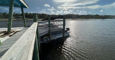 The pontoon boat crashed into and under the dock on the Intracoastal. (FBFD)