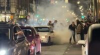 Melbourne Chapel Street was brought to a standstill on Saturday night by hoons (pictured)