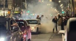 Melbourne Chapel Street was brought to a standstill on Saturday night by hoons (pictured)