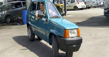 The remarkable car was handcrafted by Italian mechanic Andrea Marazzi, who used materials from an original 1993 model Fiat Panda