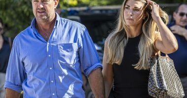 Outback Wrangler Matt Wright arrives at an NT court this week with his wife Kaia Wright