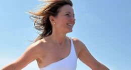 Geri Halliwell, 53, looks stunning as husband Christian Horner posts pic of her in one-shoulder white swimsuit