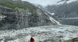 U.S. Geological Survey staff check monitoring equipment in Suicide Basin in June 2025. By August, the basin had filled with meltwater. Jeff Conaway/U.S. Geological Survey