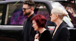 Heartbreaking moment Kelly and Jack Osbourne cling to mum Sharon as she’s overcome with grief at Ozzy memorial