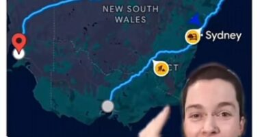 Jay Morgan (pictured with a map of their parcel's trip) vented online after their parcel was re-routed to the other end of the country