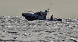Authorities are still searching for a man and woman in their 70s and 60s after a light aircraft vanished (above, a Tasmania Police boat)