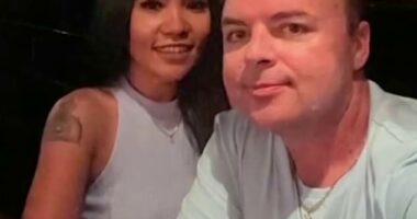 Russell Harris (right) and his partner Keylla (left) survived the horror helicopter crash in Bali