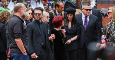 Ozzy Osbourne’s rarely seen daughter Aimee lays flowers as she joins family at emotional funeral procession