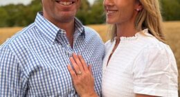 Harriet Sperling  flashes her engagement ring as she and Peter Phillips announce they are to marry