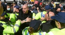 MANCHESTER: Protesters clash with police during a far-right protest